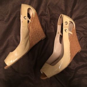 Escada patent leather wedge sandals